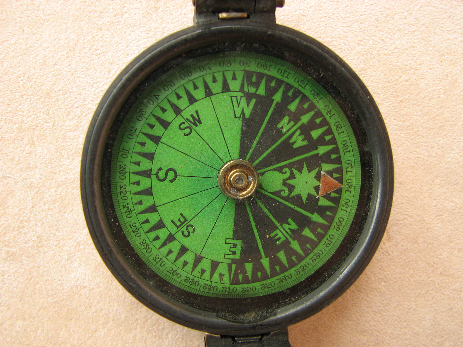 Rare prismatic compass with Singers Patent green card dial